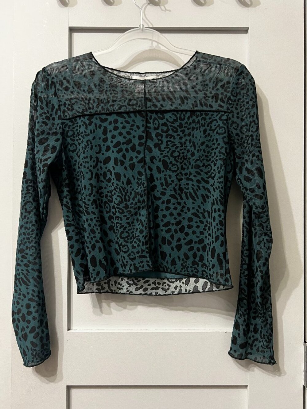 Teal leopard print mesh top